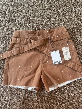 Tinsel Women's Brown Rust Polka Dot Belted Jean Shorts
